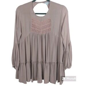 Attic Salt Women size XXL Bohemian Crochet Crinkle Flowy Loose Comfy Peasant Top